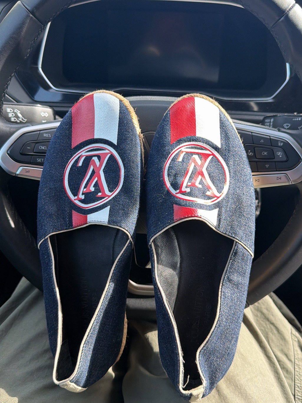 Louis Vuitton Denim Espadrilles In Navy With Red & White Stripes